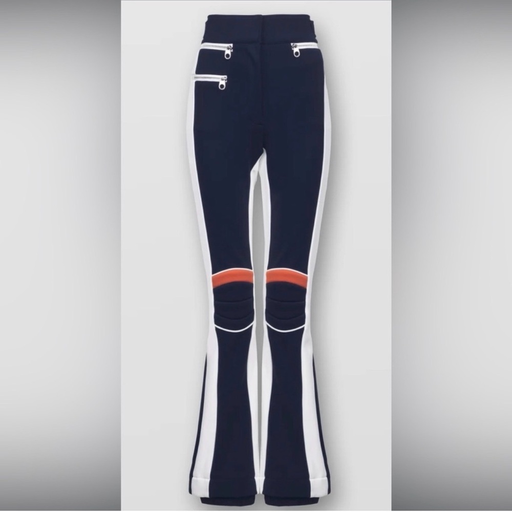 Chloe Navy Blue White and Orange Paneled Flared Jumpsuit Pants